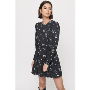 NWT Dynamite Crew Neck Flare Dress Long Sleeved Black Floral Women's Size Small
